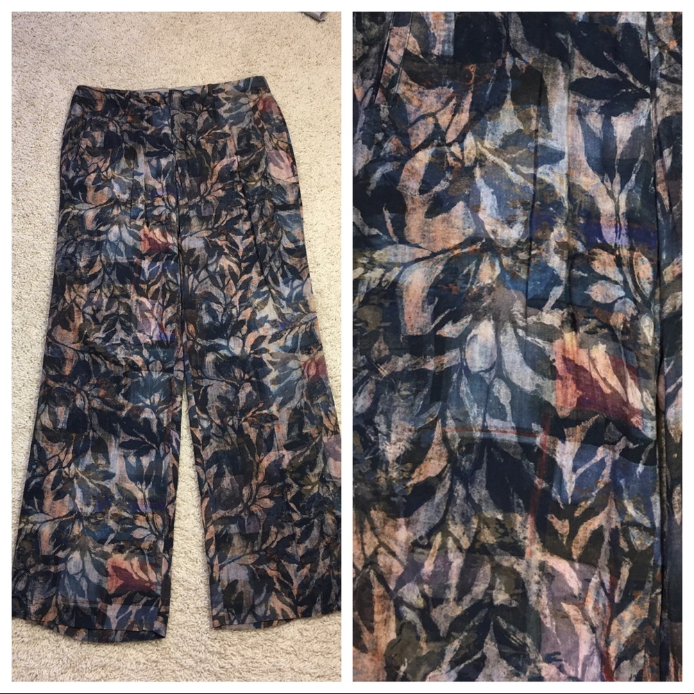Peruvian Connection Wide Leg Leaf Print Pant